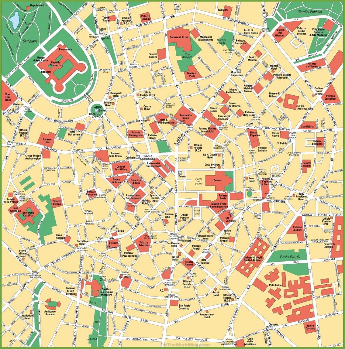 Mapa centrum Mediolanu