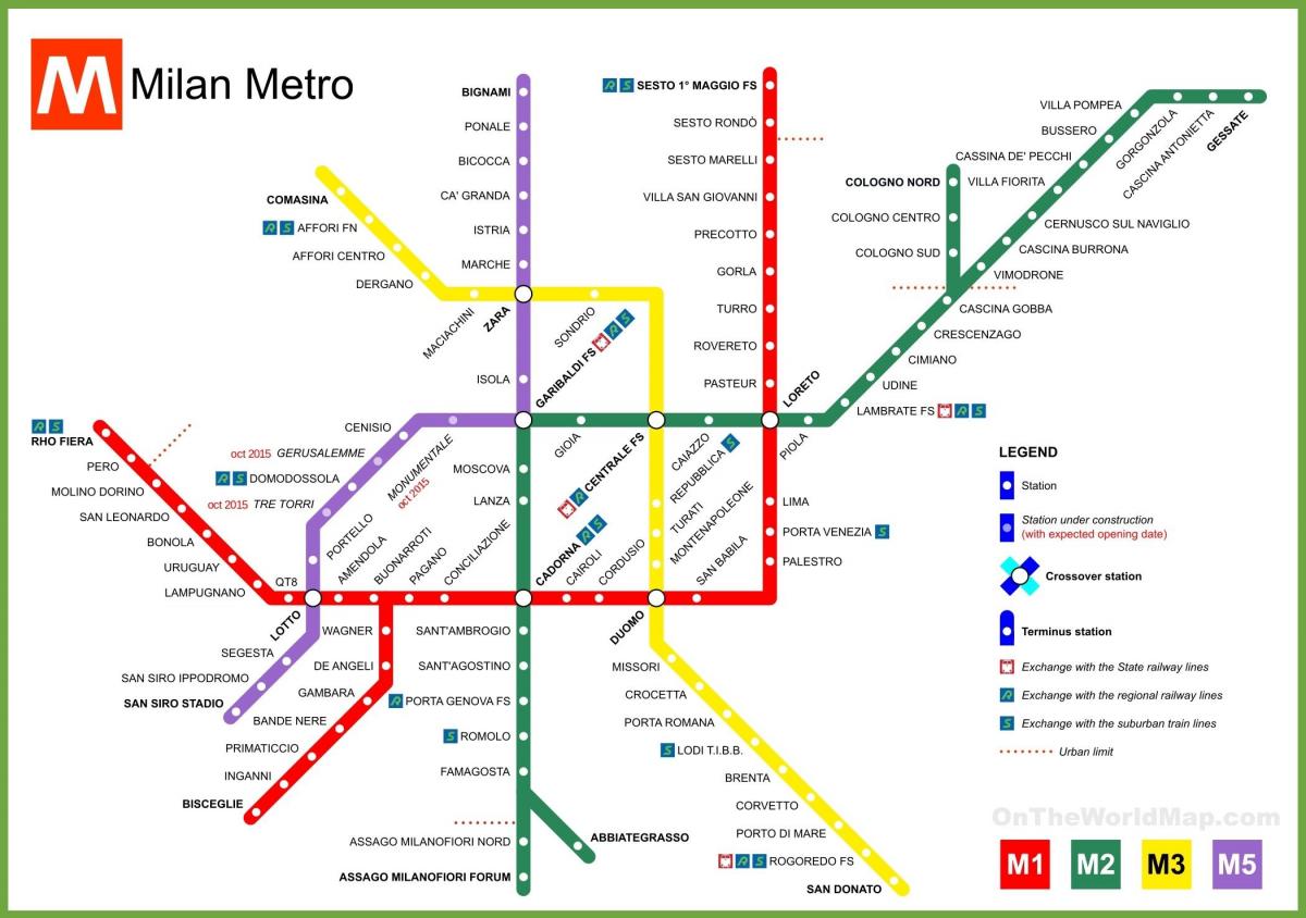 Mapa stacji metra w Mediolanie