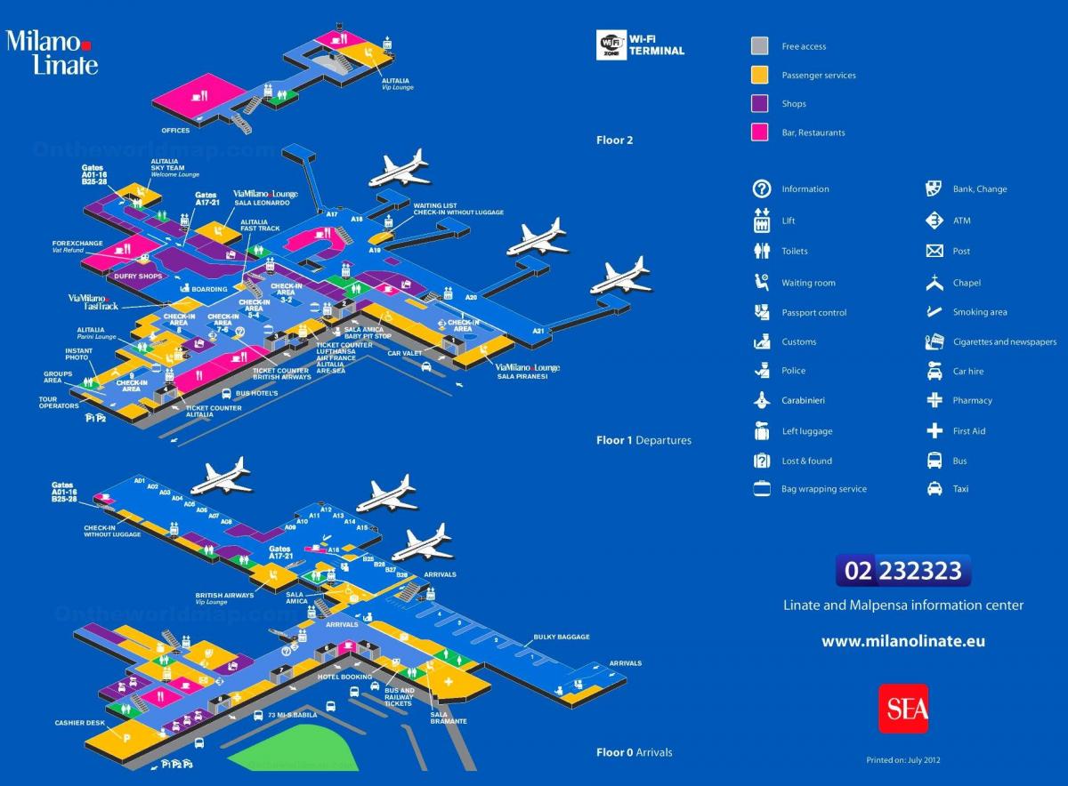 Mapa terminalu lotniska w Mediolanie
