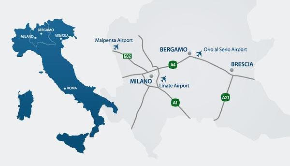 Mapa lotnisk w Mediolanie