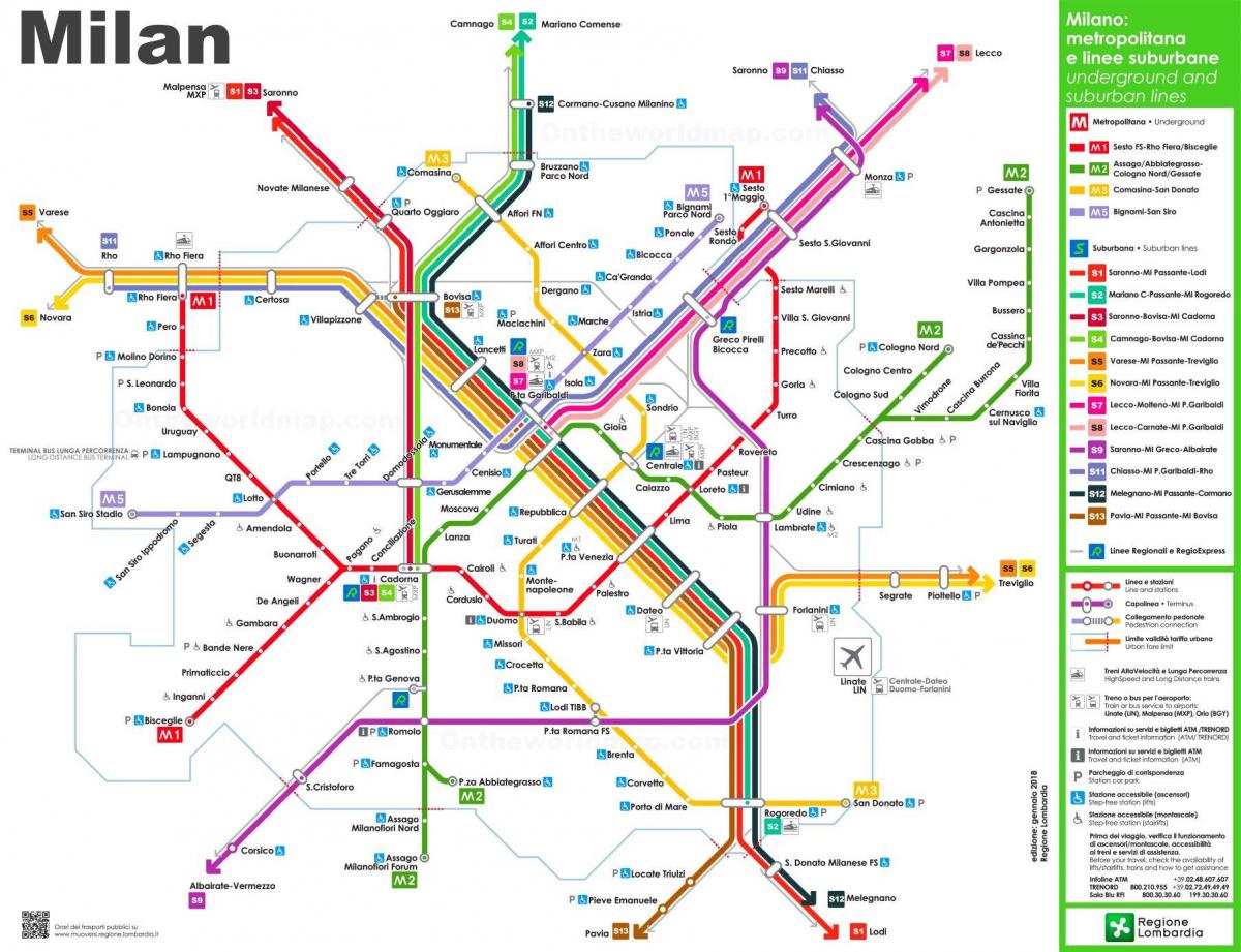 Mapa transportowa Mediolanu
