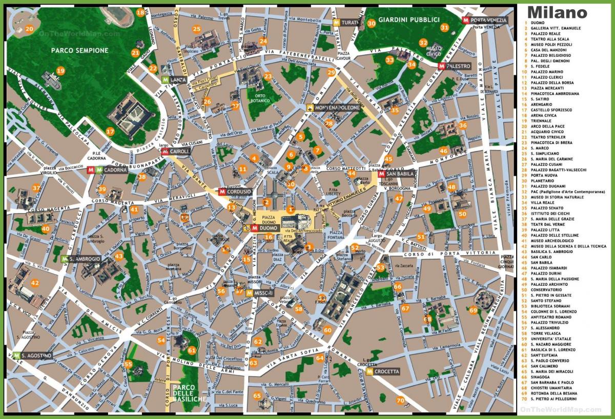 Mapa wycieczek pieszych po Mediolanie